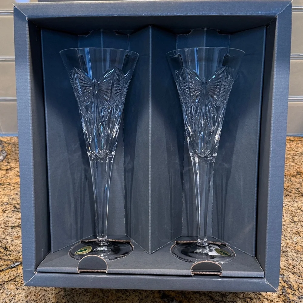 Waterford Crystal Millennium Collection Happiness Toasting Flutes New in Box